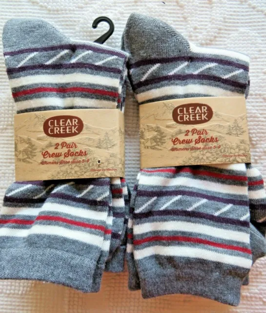 Two 2-Packs = 4 Pair Women’s Clear Creek Crew Socks Gray Shoe Size 5-9 NWT #1278