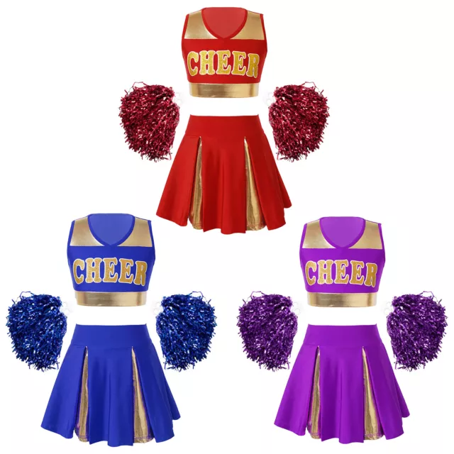 UK Kids Girls Cheerleading Uniform Dress Up Outfits Halloween Cosplay Costume