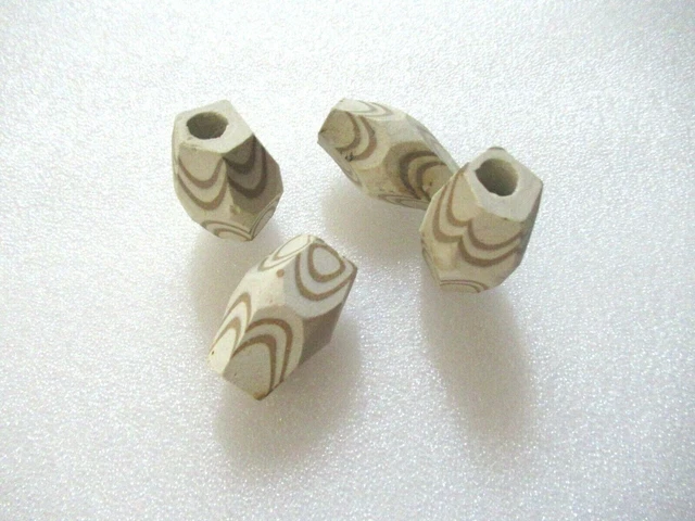 4 Vintage MACRAME BEADS 1 1/2" Ceramic Clay 60s 70s handmade cut to show design