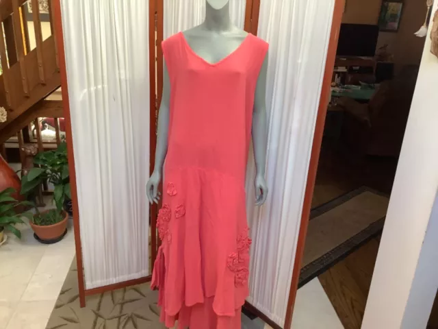 Cottonways Coral Gauze Tiered, Layer Maxi Dress Size 3X
