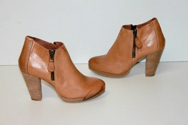LA FEE MARABOUTE Bottines Boots Cuir Marron Clair Doublées Cuir T 39 TBE