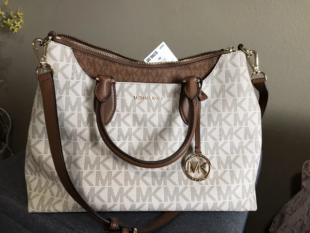 Michael Kors MD Austen MK Signature Satchel Shoulder Bag Vanilla AUTHENTIC