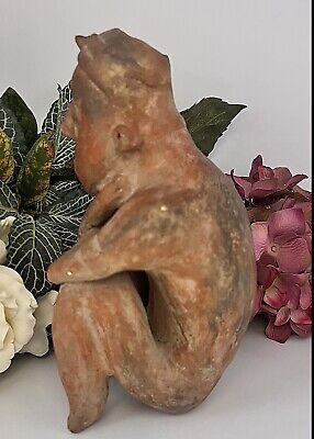 Rare Pre-Columbian Colima Terracotta Squatting Figure - 1St Ctry Bc- 2Nd Ctry Ad 2