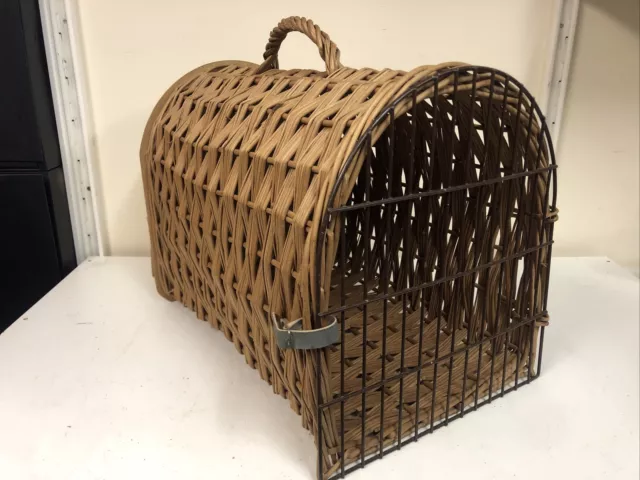 Vintage Wicker Basket Pet Animal Carrier- Cat/ Small Dog- Natural Woven Wicker