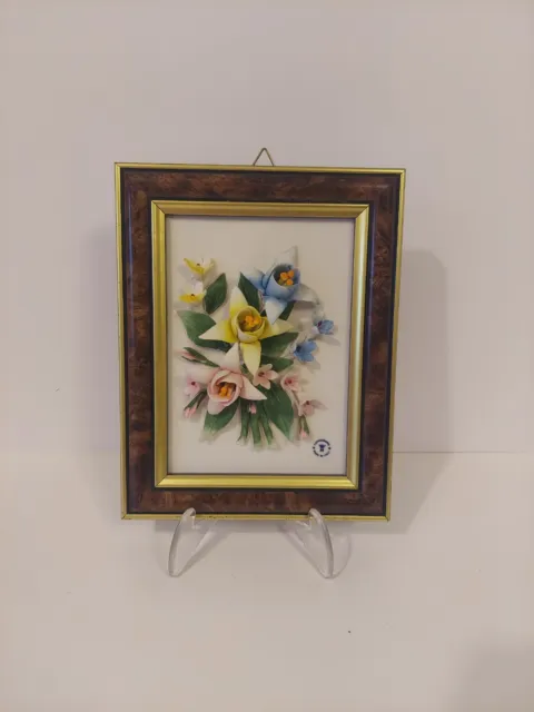 Capodimonte Italy Framed Wall Art Porcelain Flower Bouquet