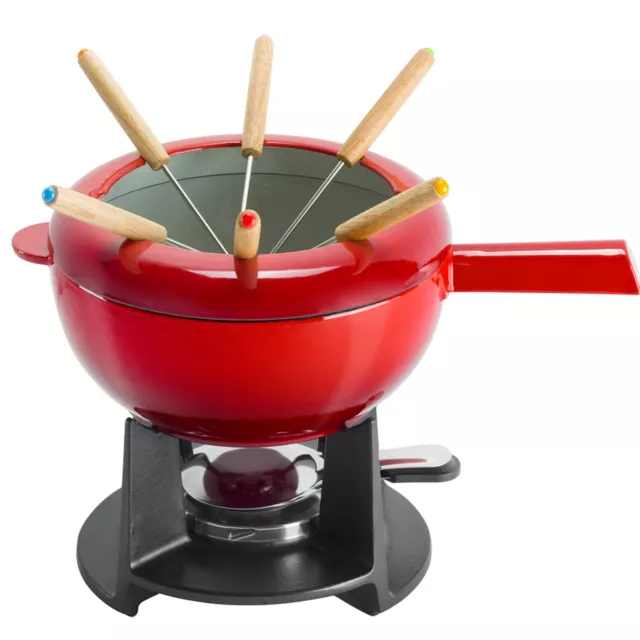 Zwilling Cherry Fondue Set Enamel Cast Iron Includes Forks Induction Suitable