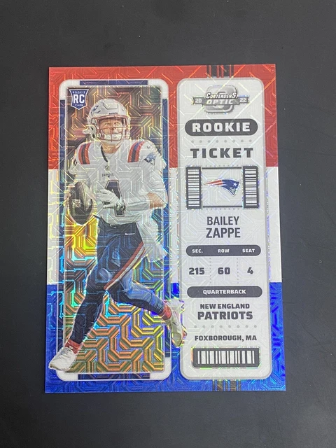 2022 Panini Contenders Optic Bailey Zappe /13 Rookie Ticket Red White Blue RC