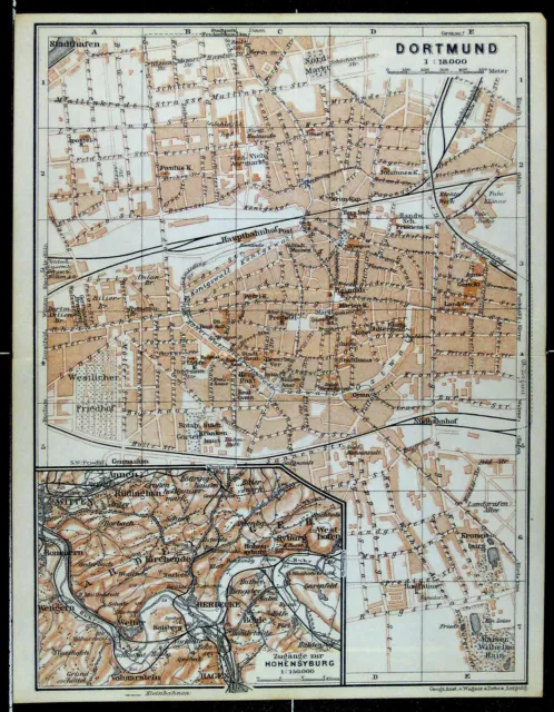 DORTMUND, alter farbiger Stadtplan, datiert 1911