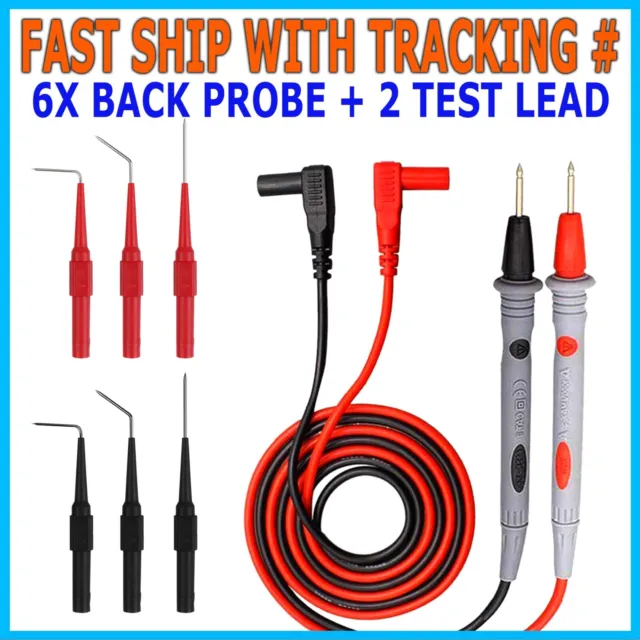 8Pcs Automotive Back Probe Kit Multimeter Test Leads Alligator Clips Wire Tool