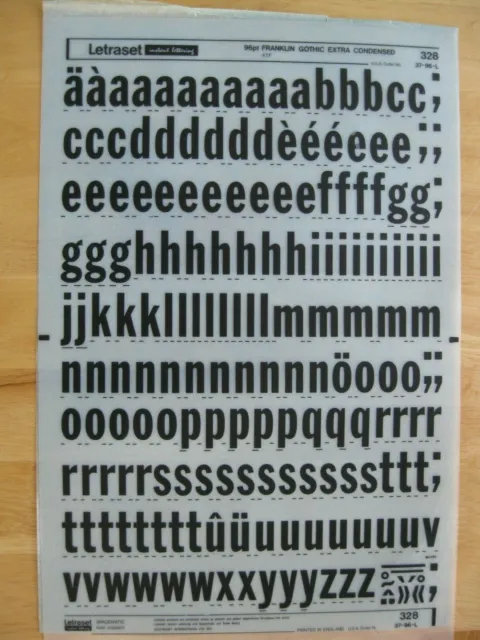 .1 x Letraset Lower Case Letters 96pt Franklin Gothic Extra Condensed Sheet 328*