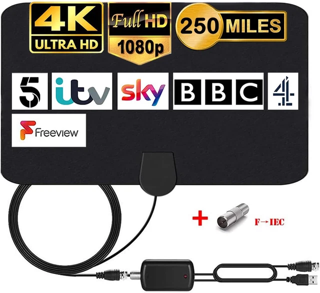 Antenna DVB-T2 HD 36DBi Amplificatore 5M Cavo Canali TV Programmi - Foto 5