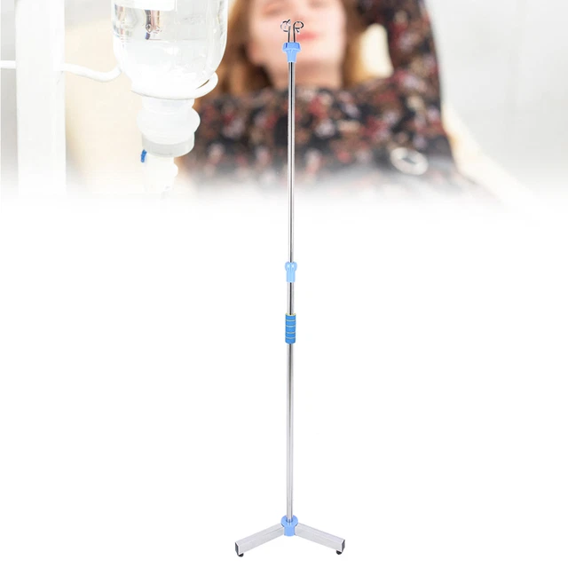 IV Pole Stand Adjustable Stainless Steel IV Bag Stand With Hooks For Hospital