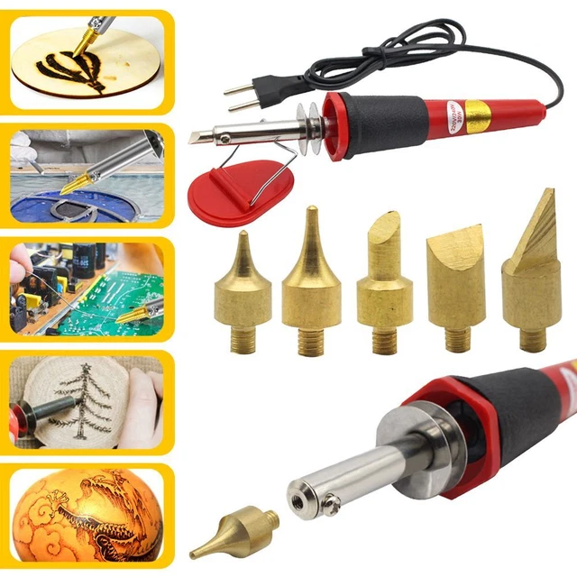 Plantilla Pyro graphie marca madera ardiente lápiz kit soldador cabeza juego