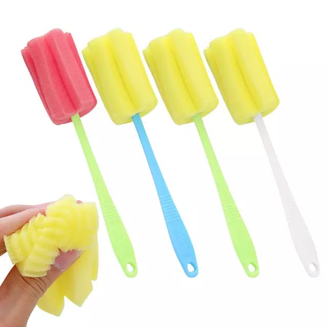 4X Sponge head cleaning cup brush Long handle brush glass bottle cleaning brush