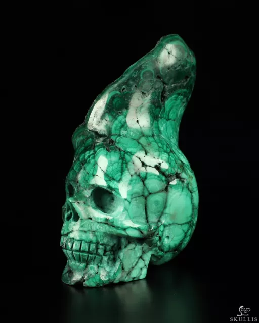 Gemstone 2.9" Malachite Carved Crystal Skull, Realistic