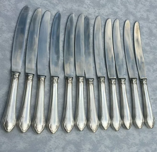 12 Couteaux de table SFAM métal argenté Art Déco