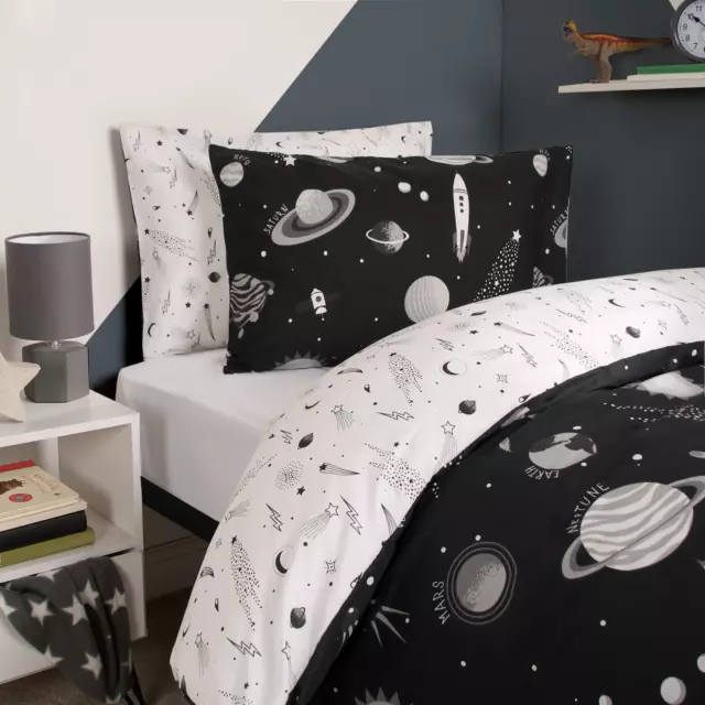 Space Duvet Cover Set Quilt Bedding with Pillowcases Reversible Stars Kids Bed