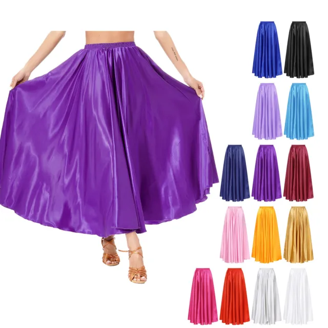 Womens Wide Hemline Slip Maxi Party Dance Skirts Underskirt Costume Full Shiny