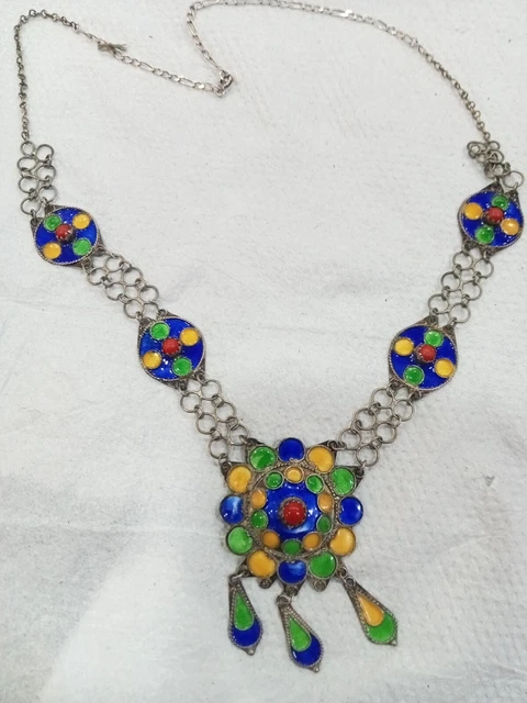Collier Ancien En Argent Massif - Bijou Traditionnel Vintage, Occasion Porté