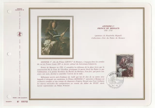 FEUILLET O.P.P. Monaco 1972 Antoine 1er art tableaux /B1FDCc