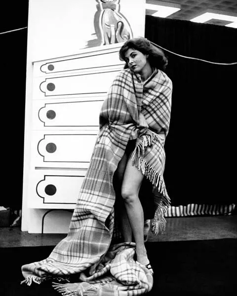 Tina Louise 1960 S Glamour Pose Covers Herself With Rug Showing Leg