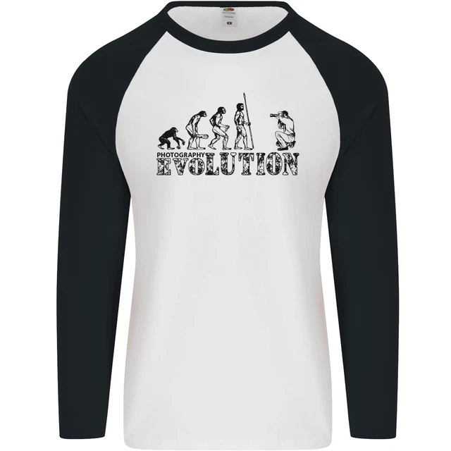 Maglietta da baseball Evolution Photographer divertente fotoraphy da uomo L/S