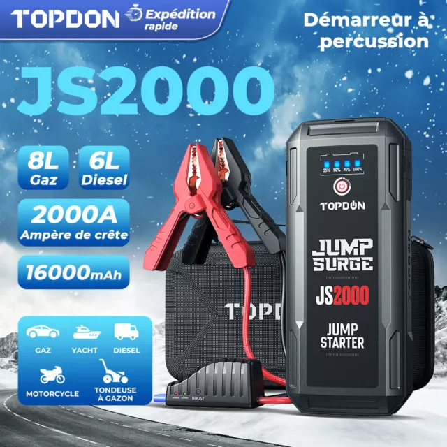 TOPDON JS2000 Démarreur de Saut de Voiture 2000A 12V Chargeur Booster Powerbank