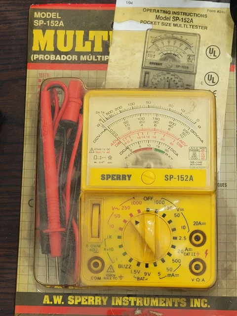 Vintage A. W. Sperry Instruments Volt Ohm Meter Multi Tester SP-152A W/packaging