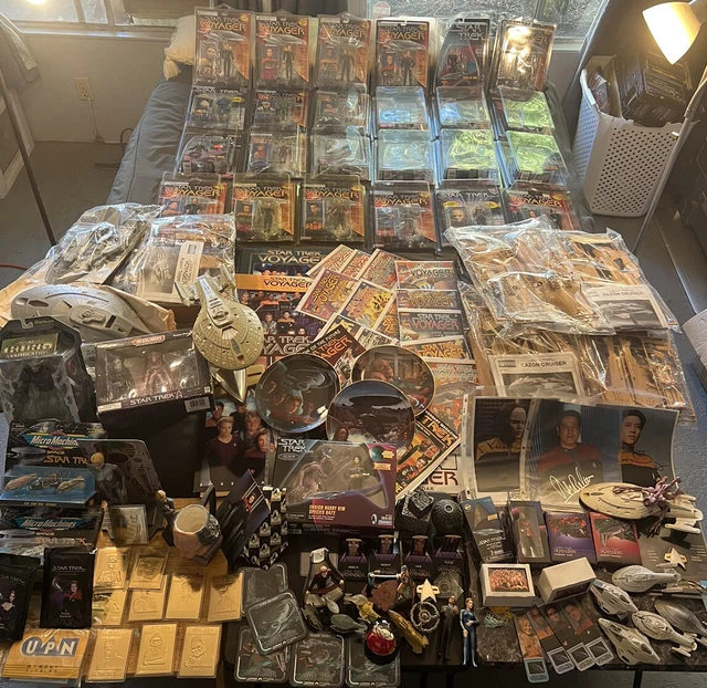 Star Trek Voyager Huge Lot Action Figures Plates Cards Comics Models Ships Rare