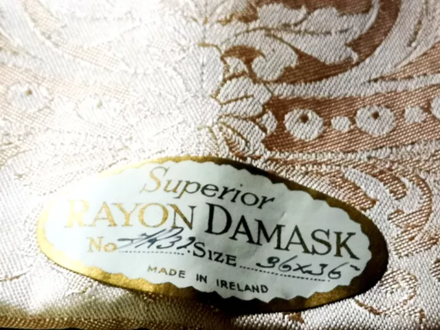 Vintage Rose Gold Type Colour Irish Linen Rayon Damask Table Cloth Original