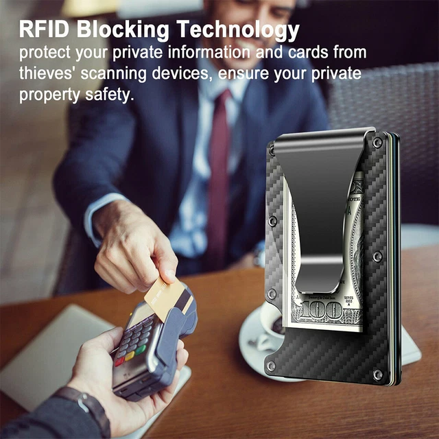 Men RFID Blocking Money Clip Slim Carbon Fiber Credit Card Holder Metal Wallet 10