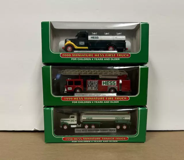 Vintage Sealed 1998 1999 2000 3pc Hess Miniature Oil Tanker Truck Lot In Box