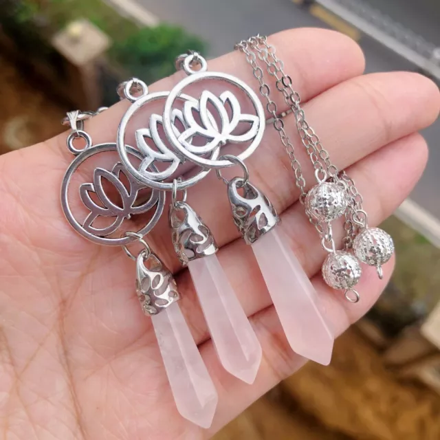 3pcs Rose Quartz Stone Chakra Pendulum Pendant Energy Power Reiki Healing Amulet