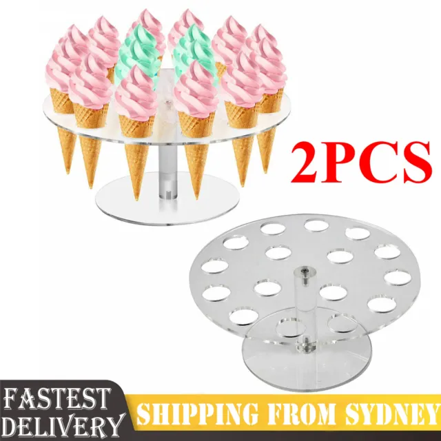 2PCS 16-Hole Round Acrylic Ice Cream Cone Dessert Holder Display Stand Banquet