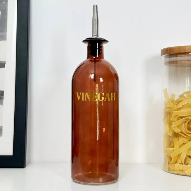 Amber Glass Vinegar Dispenser Bottle Mid Century Modern Kitchen Condiment Pourer