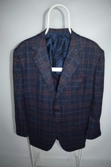 Kiton Sport Coat Navy Fleece Wool Blend Windowpane 3/2 Buttons Jacket Size 56