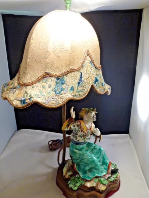 A unusual 19th Century ormolu Table Lamp,  Chinese figurine  ANTIQUE JADE Wucai