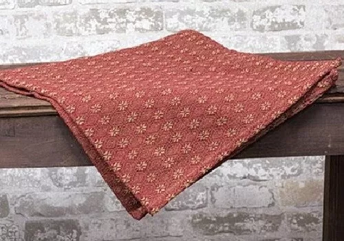 New Primitive Packsville RED TABLE SQUARE Woven Coverlet Tablecloth Topper 34"