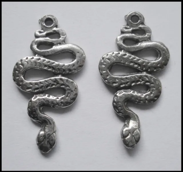 PEWTER CHARM #201 x 2 SNAKE 30mm x 15mm snakes - 1 bail pendant