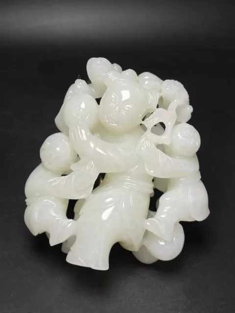 Chinese Exquisite Handmade Children Carving Hetian Jade Statue