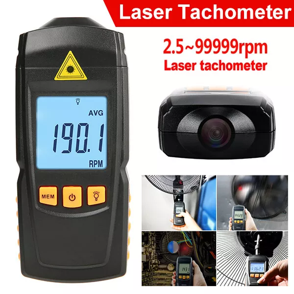 LCD Backlight Digital Laser Tachometer Non-Contact RPM Tach Meter Speed Tester