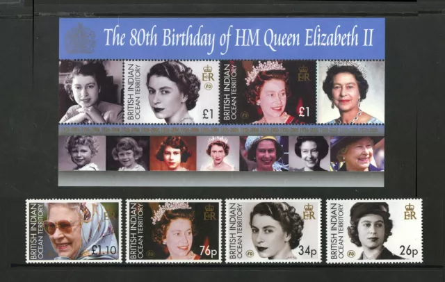 M5886 British Indian Ocean Territory 2006 SG348/51+MS352 - QE II plus mini sheet