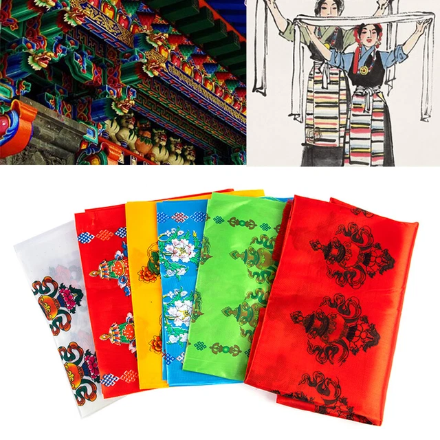Buddhist Prayer Flag Colorful Hada Tibetan Ornament Auspicious Printed Ribbo RL