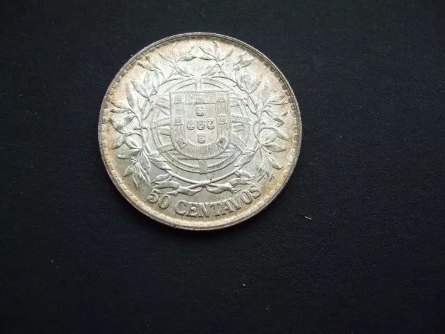 1914 Portugal 50 Centavos Silver Coin