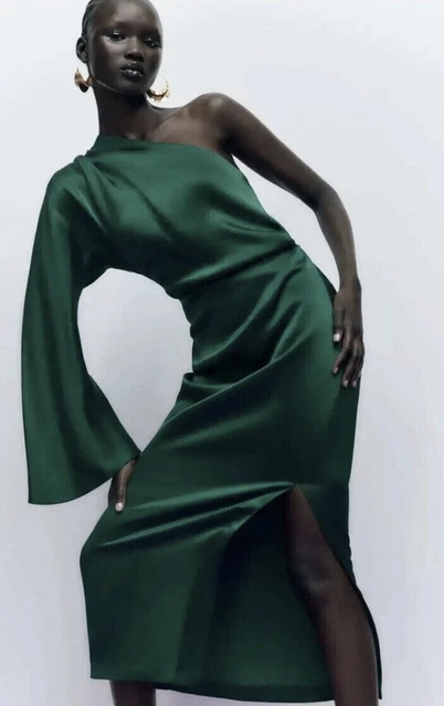 slim fit dress slacks Zara One Shoulder Midi Dress - Olive Palm main image 0