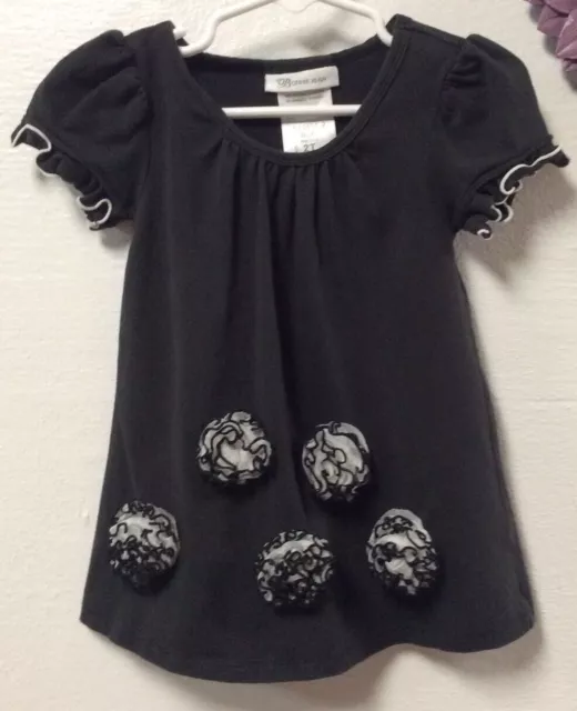 Bonnie Jean Baby Girls Dress Size 2T Black Flower Bud Adorned Cap Sleeves 147