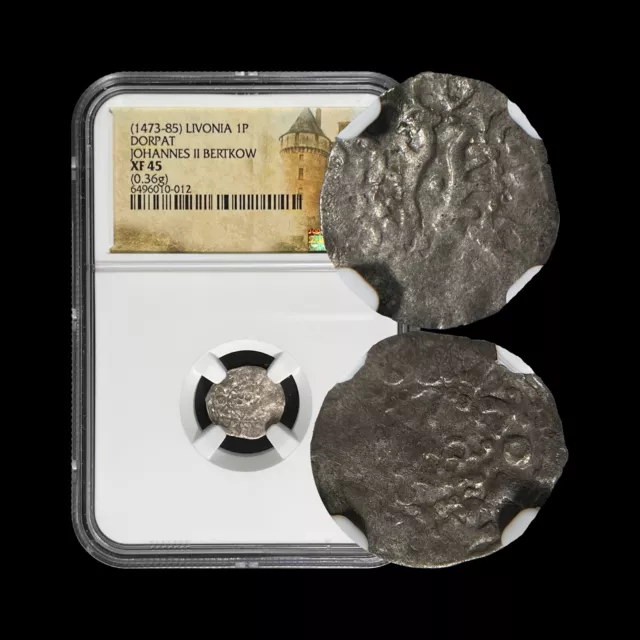 LIVONIA. 1473, Schilling, Silver - NGC XF45 - Dorpat, Johannes II Bertkow Antler