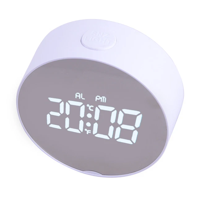 Round LED Digital Alarm Snooze Clock Display Battery Operated USB Cable Acc 3