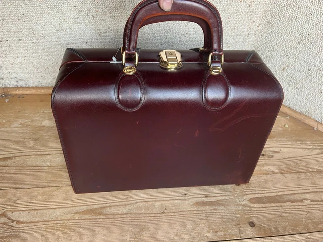antiker Reisekoffer Arztkoffer Hebamme Reisetasche Aktentasche Leder rot braun