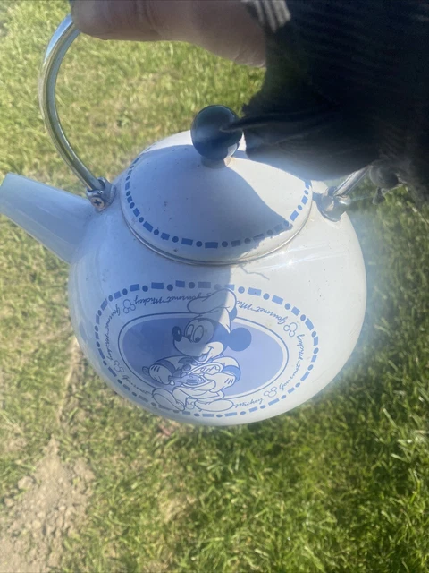 Disney Mickey Mouse Gourmet Chef Blue and White Enamel Teapot Lid